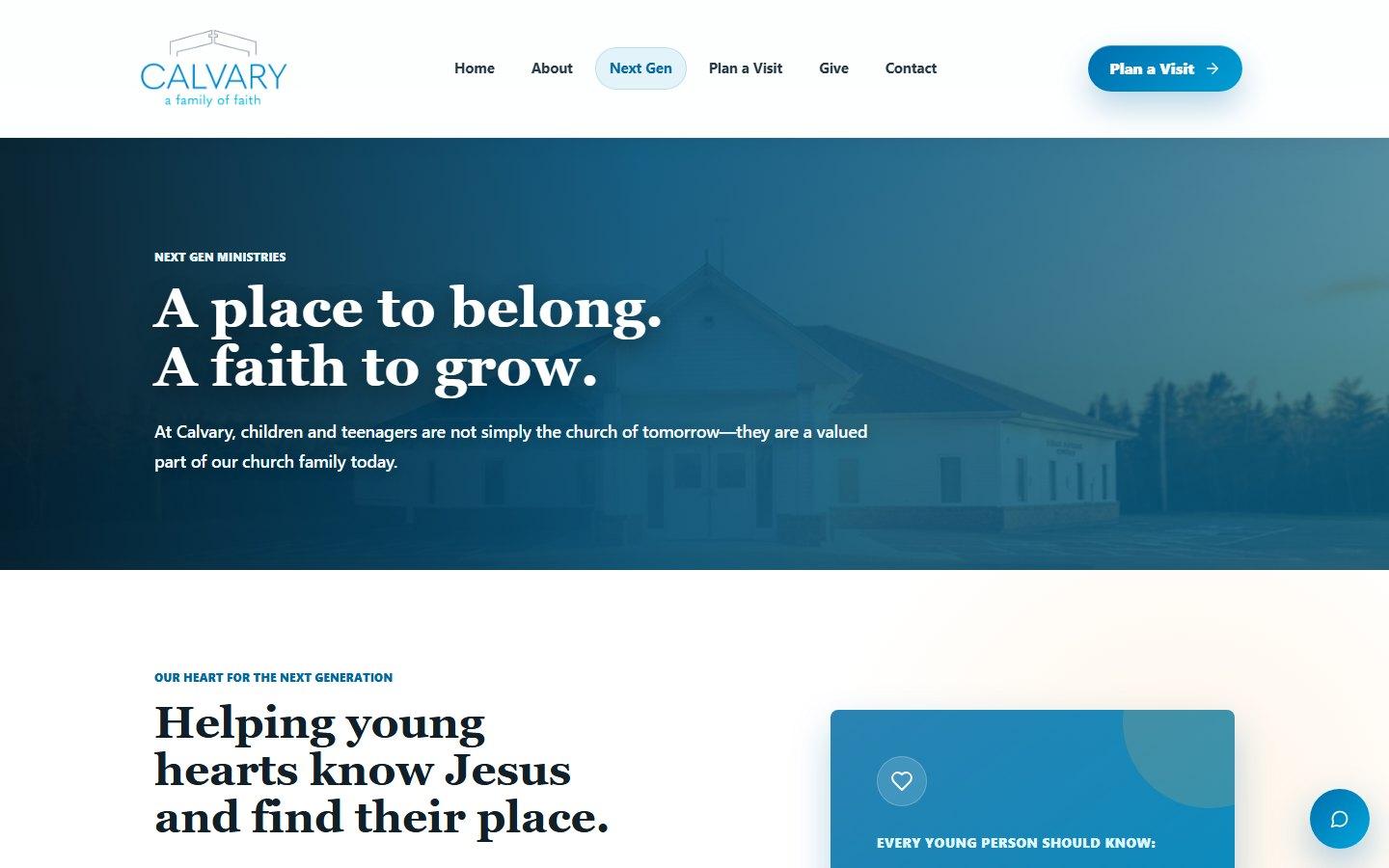 Calvary Clarenville Next Gen page, designed and built by Forge Digital Solutions.